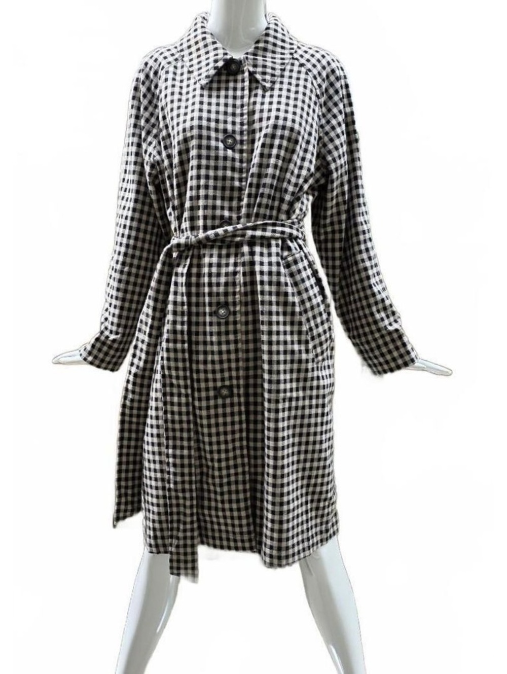 Joe Fresh Gingham Plaid Belted Trench Coat Jacket Size Lg  Black & White